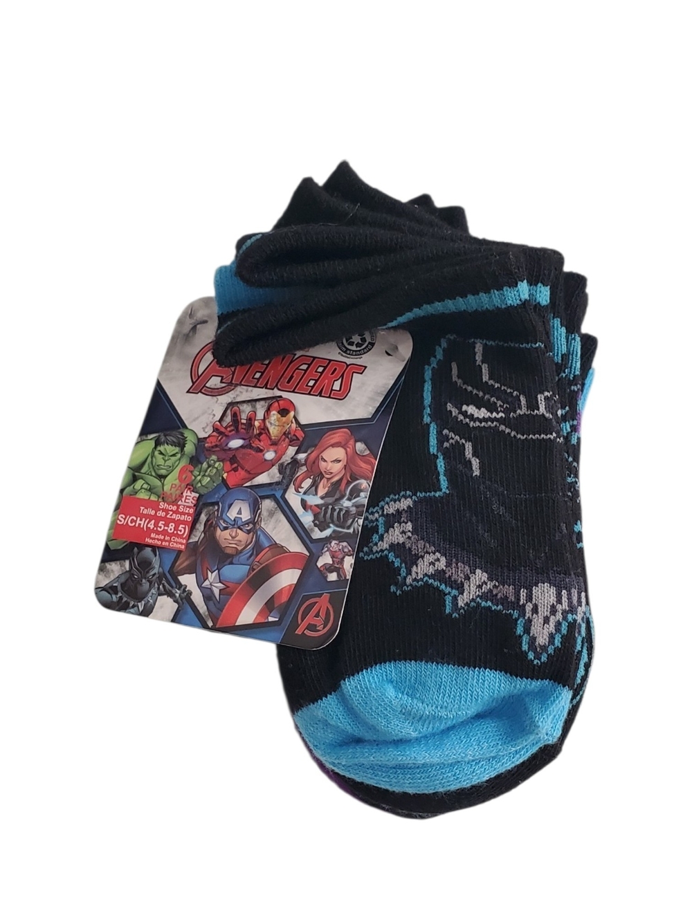 Avenger Black Panther Low-Cut Socks - Black & Bright Blue 5 Pack